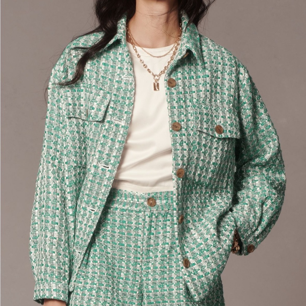 NWT Maeve Tweed High-Waist Green Check Shorts